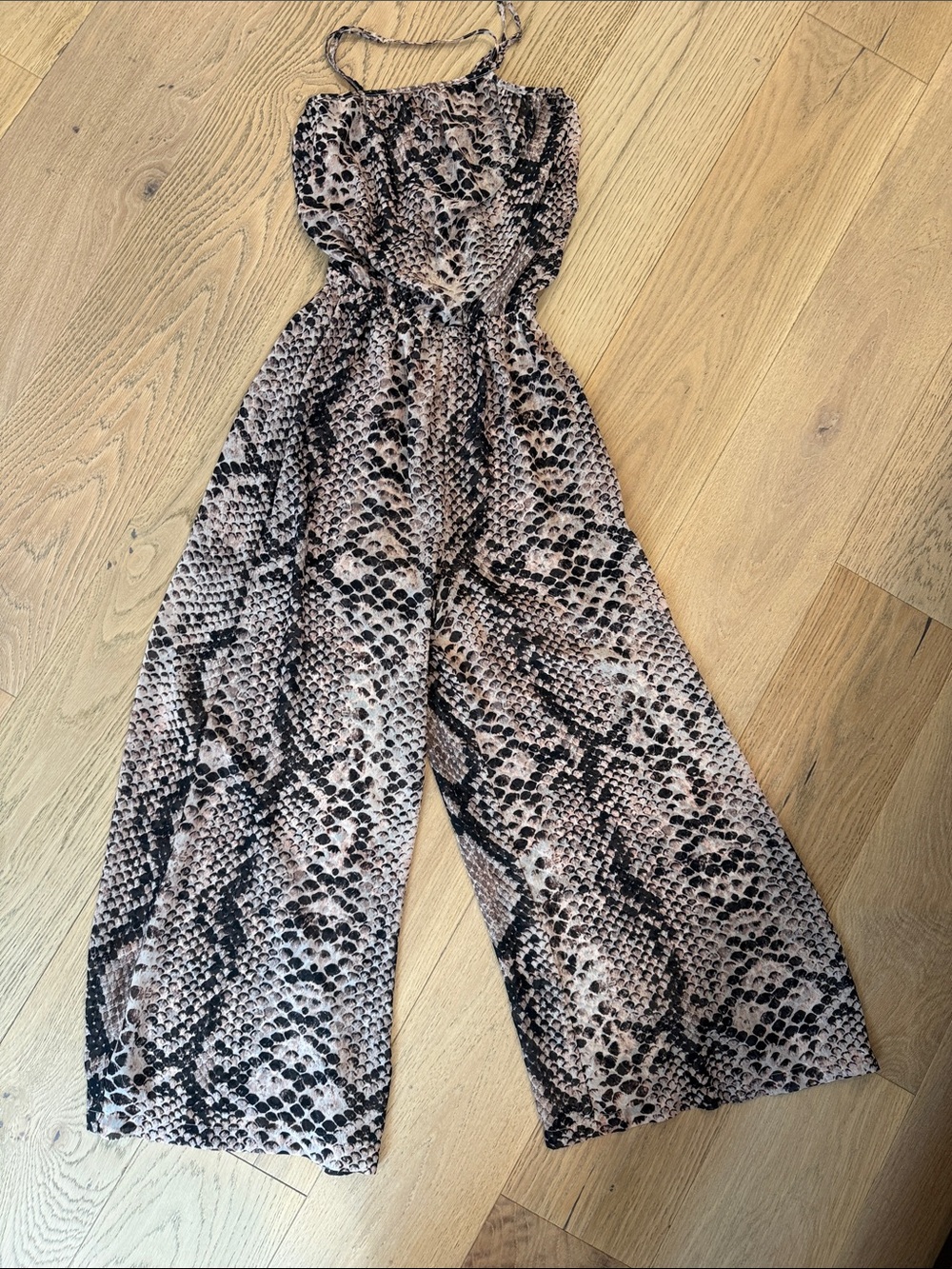 Show me your mumu Snake Print Wide-Leg Jumpsuit - Black & Taupe